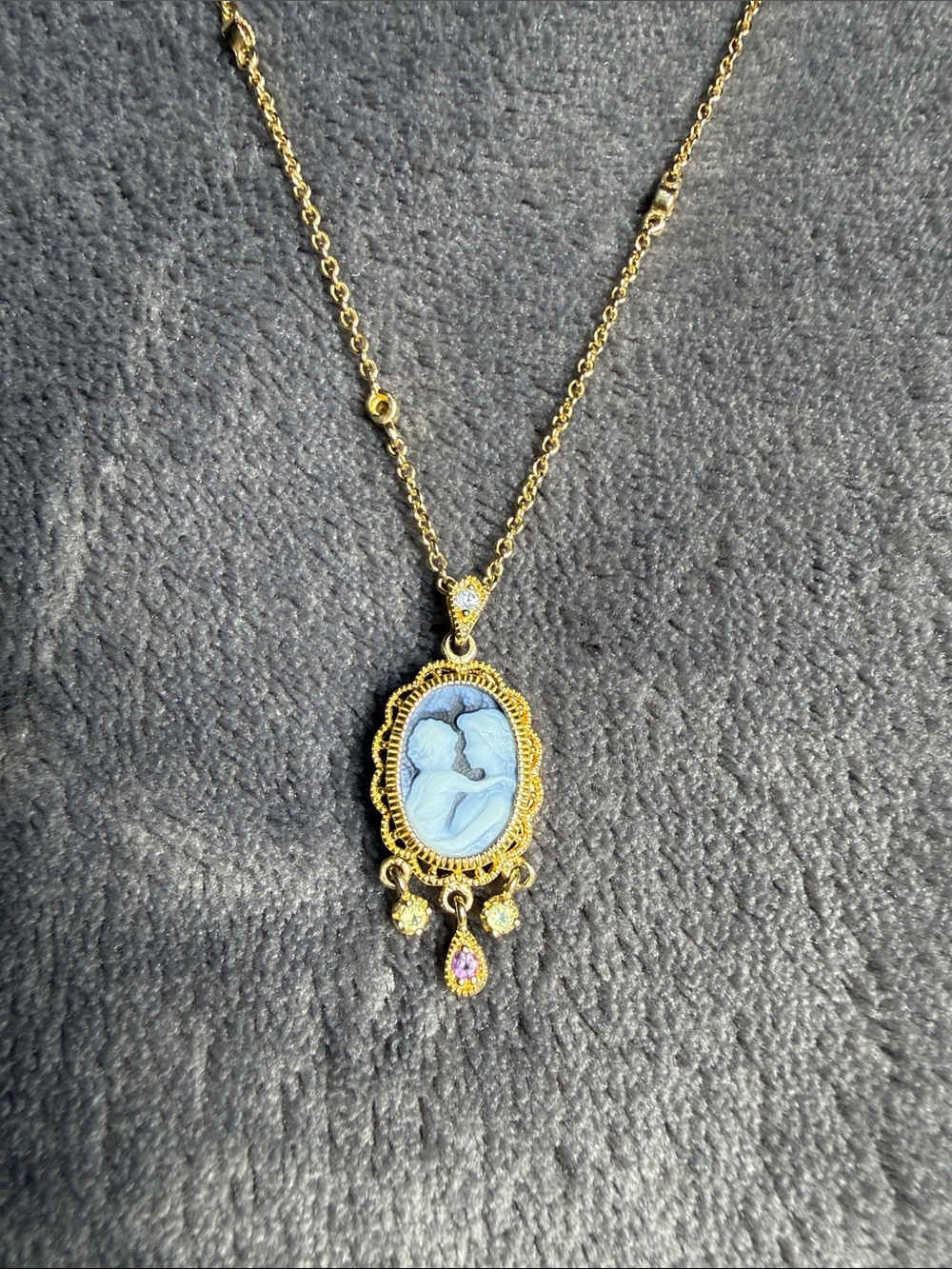 Gold-Tone Plated Sterling Sliver Blue Cameo Pendant Necklace